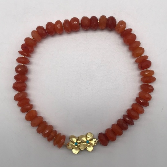 Irene Neuwirth Unsigned Faceted Carnelian Necklace w/ Floral Clasp - Picture 1 of 4